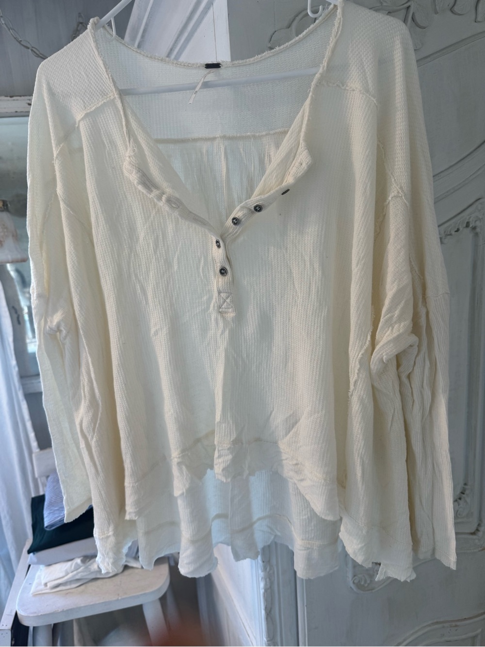 Free People Cream Waffle Henley Tunic Top